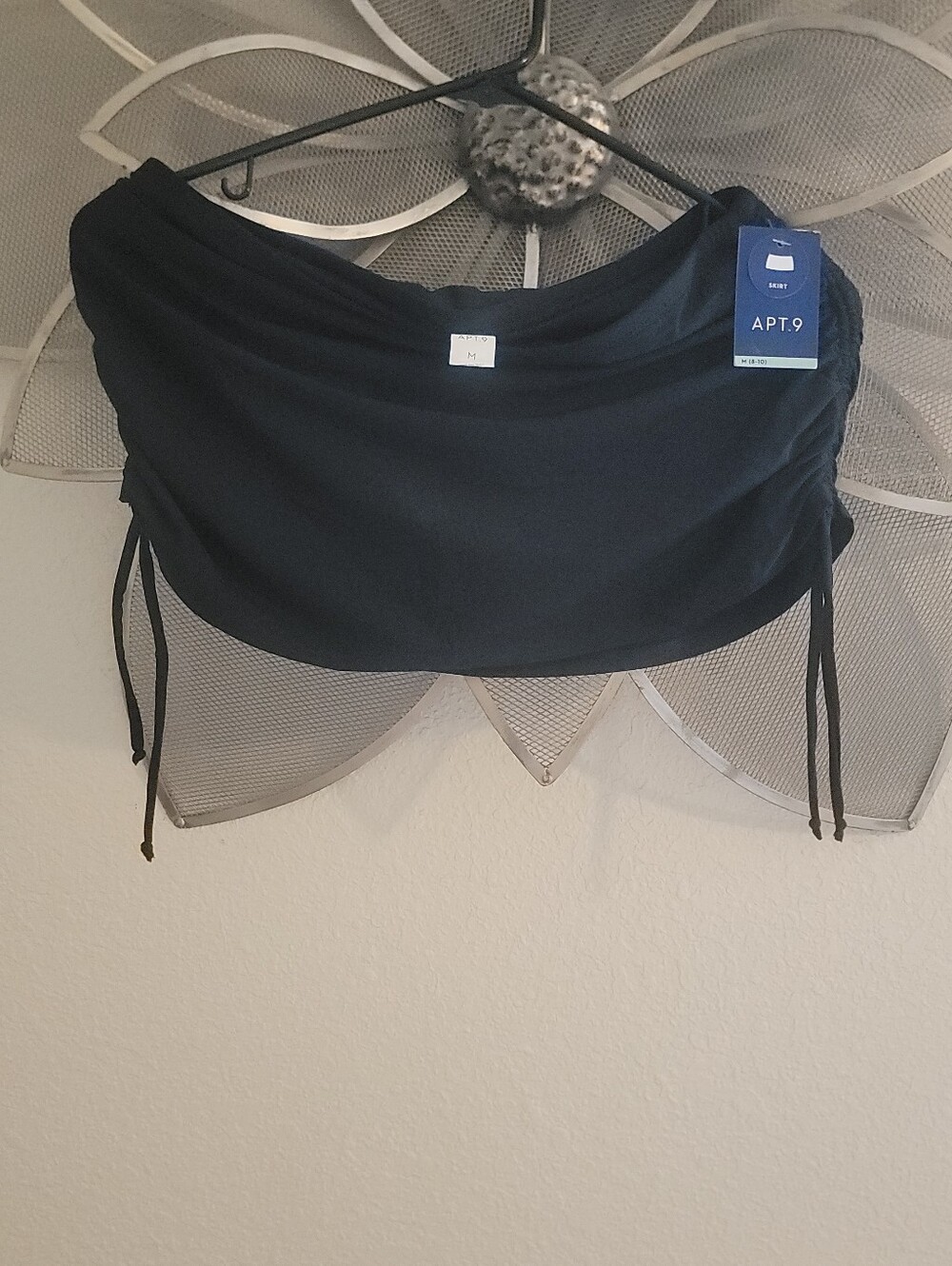 Apt. 9 Black Ruched Mid Rise Drawstring Swim Skirt